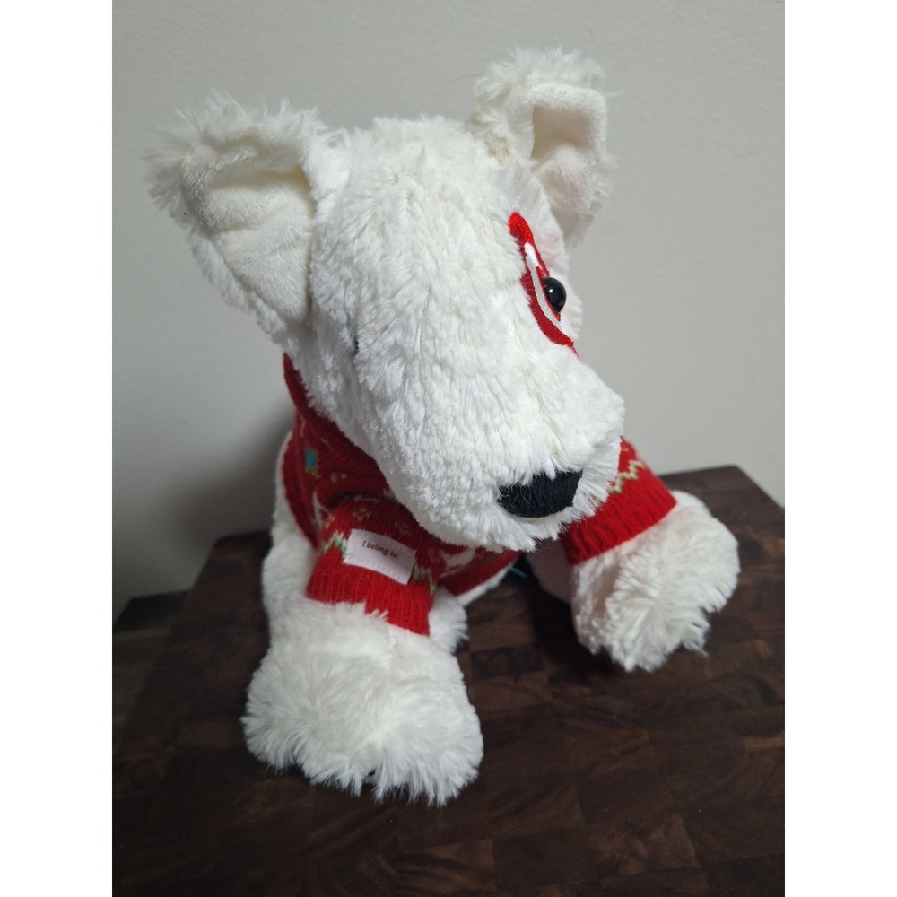 2012 12" Target Bullseye Plush Dog In Christmas Knit Red Sweater